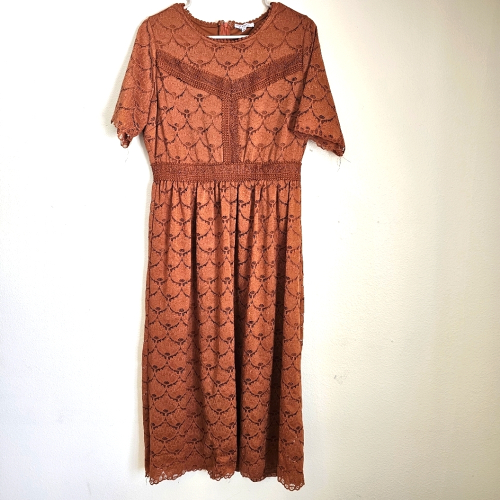 Polagram Rust Lace Midi Dress